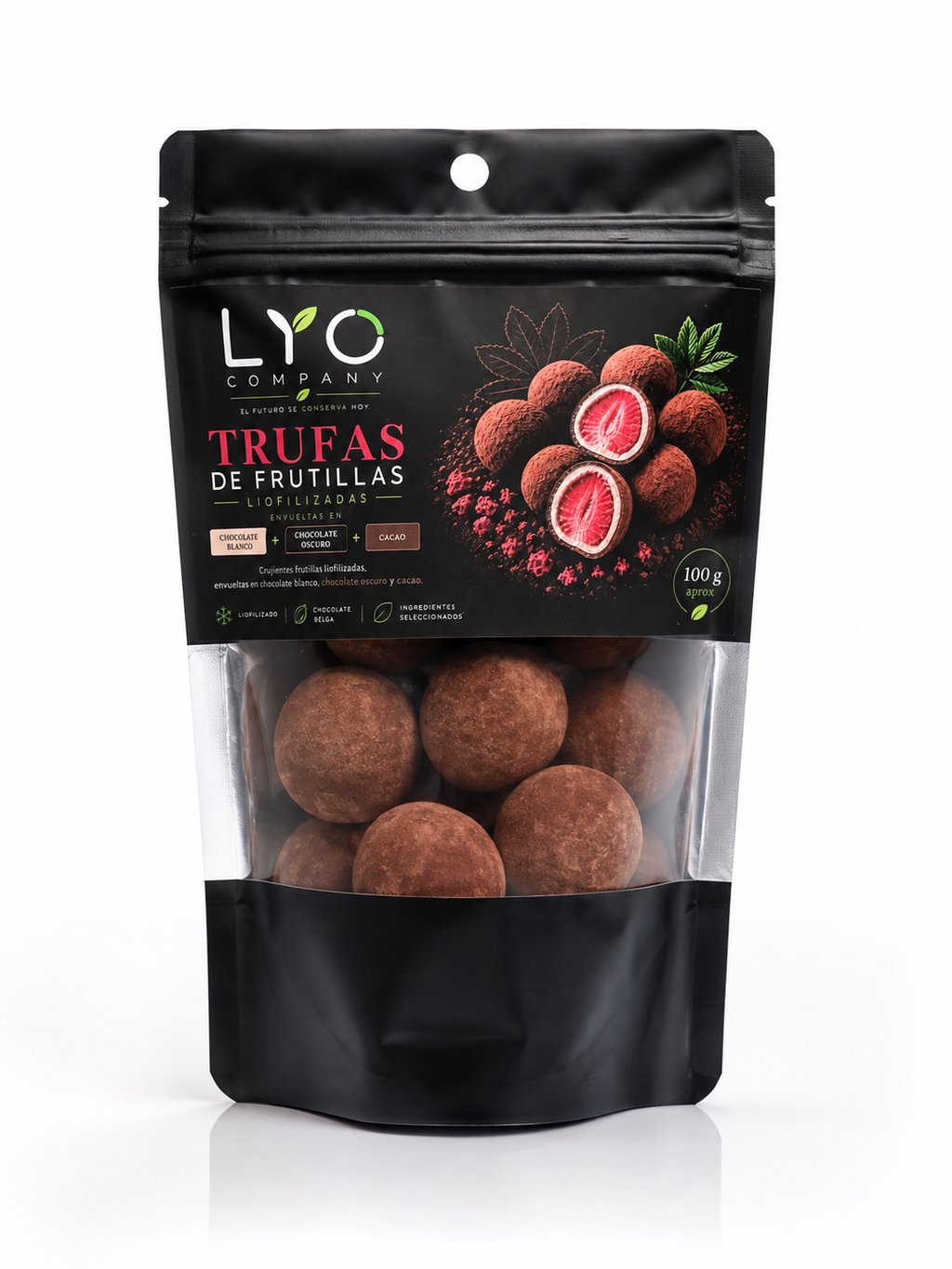 FRUTILLA LIOFILIZADA ENVUELTAS EN 3 CAPAS DE CHOCOLATE. 100 g.