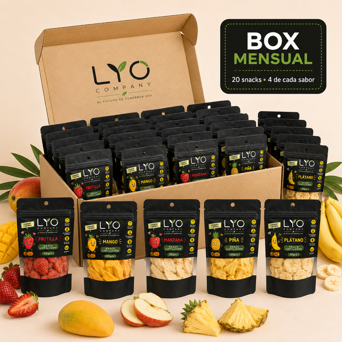 📦🍓 BOX Mensual Fruta Liofilizada  - Snacks Saludable - LYO 🍍🥭🍏🍌 X20u